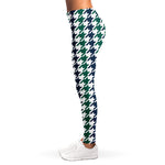 Blue Green And White Houndstooth Print Women's Leggings