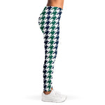 Blue Green And White Houndstooth Print Women's Leggings