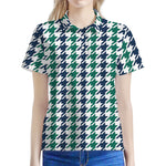 Blue Green And White Houndstooth Print Women's Polo Shirt