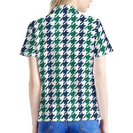 Blue Green And White Houndstooth Print Women's Polo Shirt