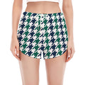 Blue Green And White Houndstooth Print Women's Split Running Shorts