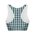 Blue Green And White Houndstooth Print Women's Sports Bra