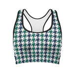 Blue Green And White Houndstooth Print Women's Sports Bra