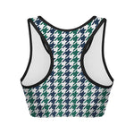 Blue Green And White Houndstooth Print Women's Sports Bra