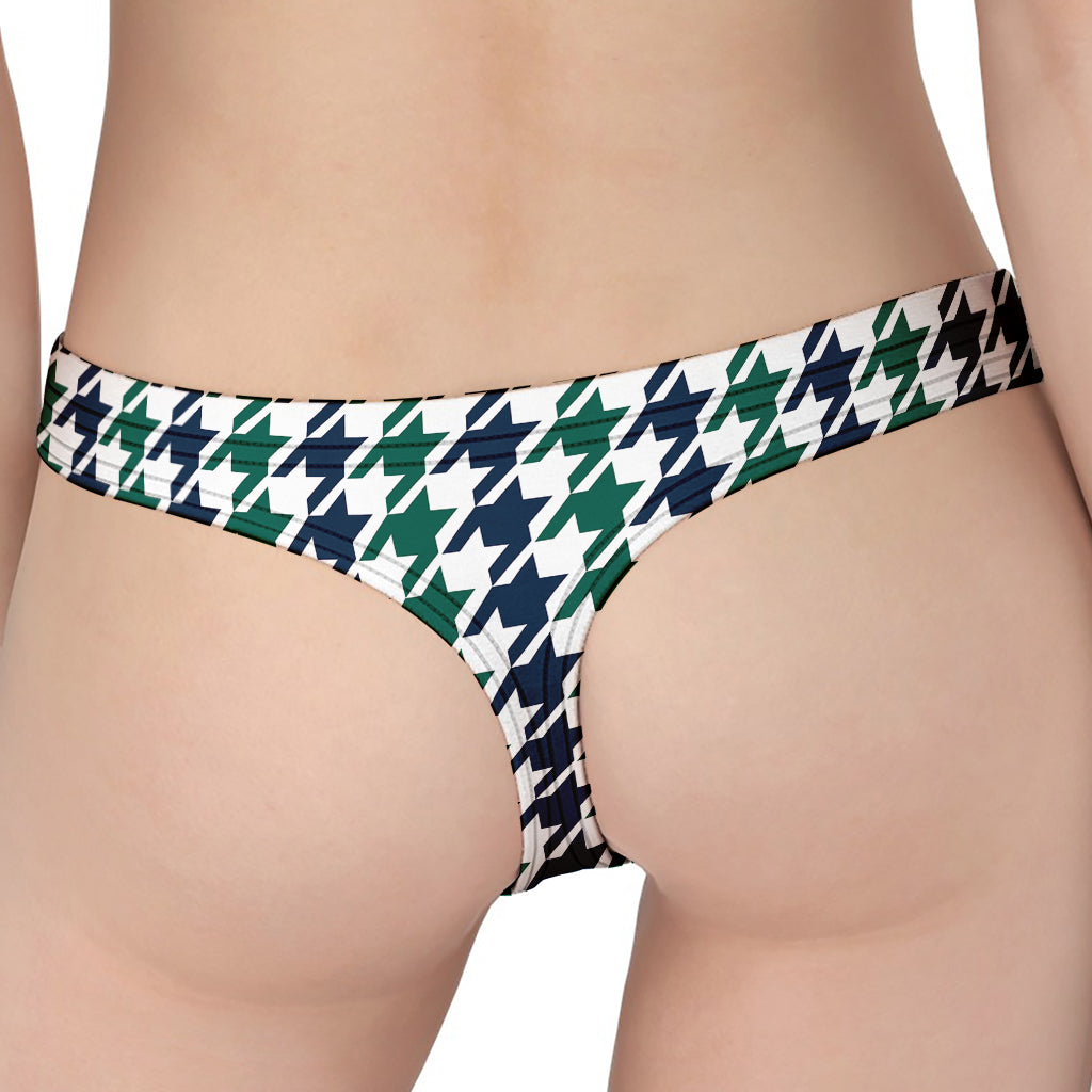 Blue Green And White Houndstooth Print Women's Thong