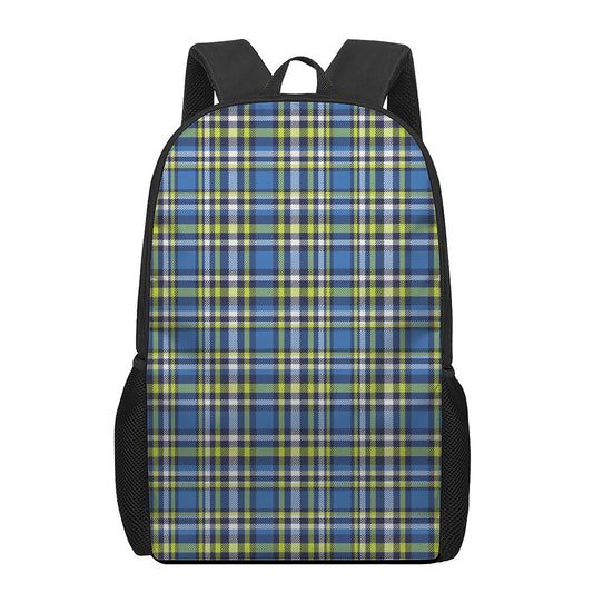 Blue Green And White Plaid Pattern Print 17 Inch Backpack
