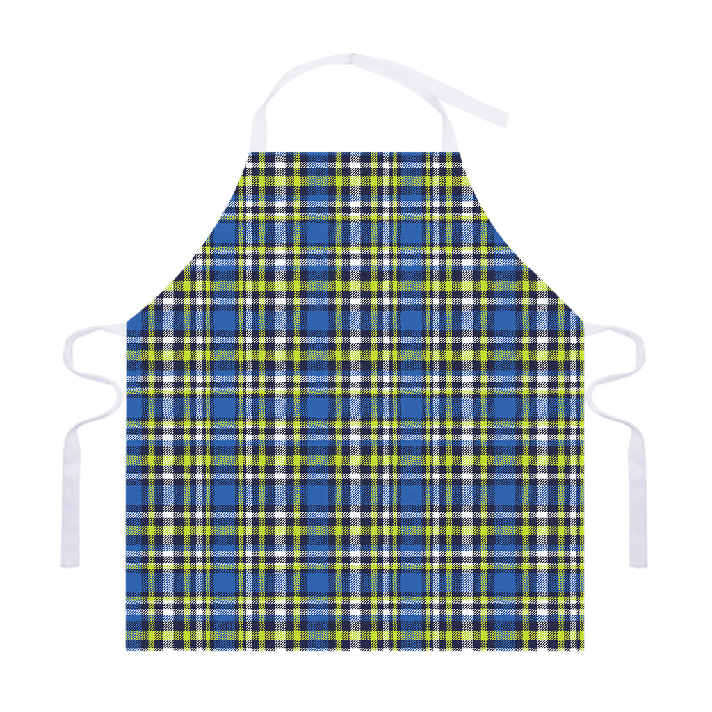 Blue Green And White Plaid Pattern Print Adjustable Apron