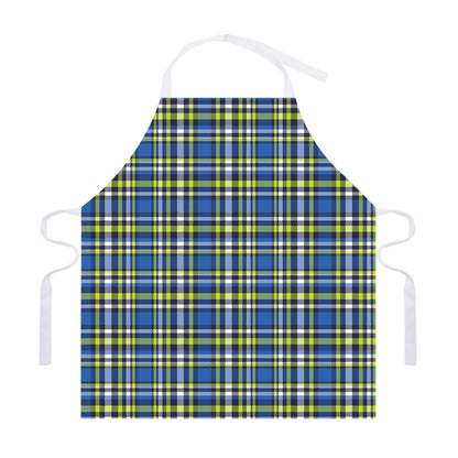 Blue Green And White Plaid Pattern Print Adjustable Apron