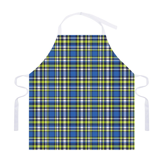 Blue Green And White Plaid Pattern Print Adjustable Apron