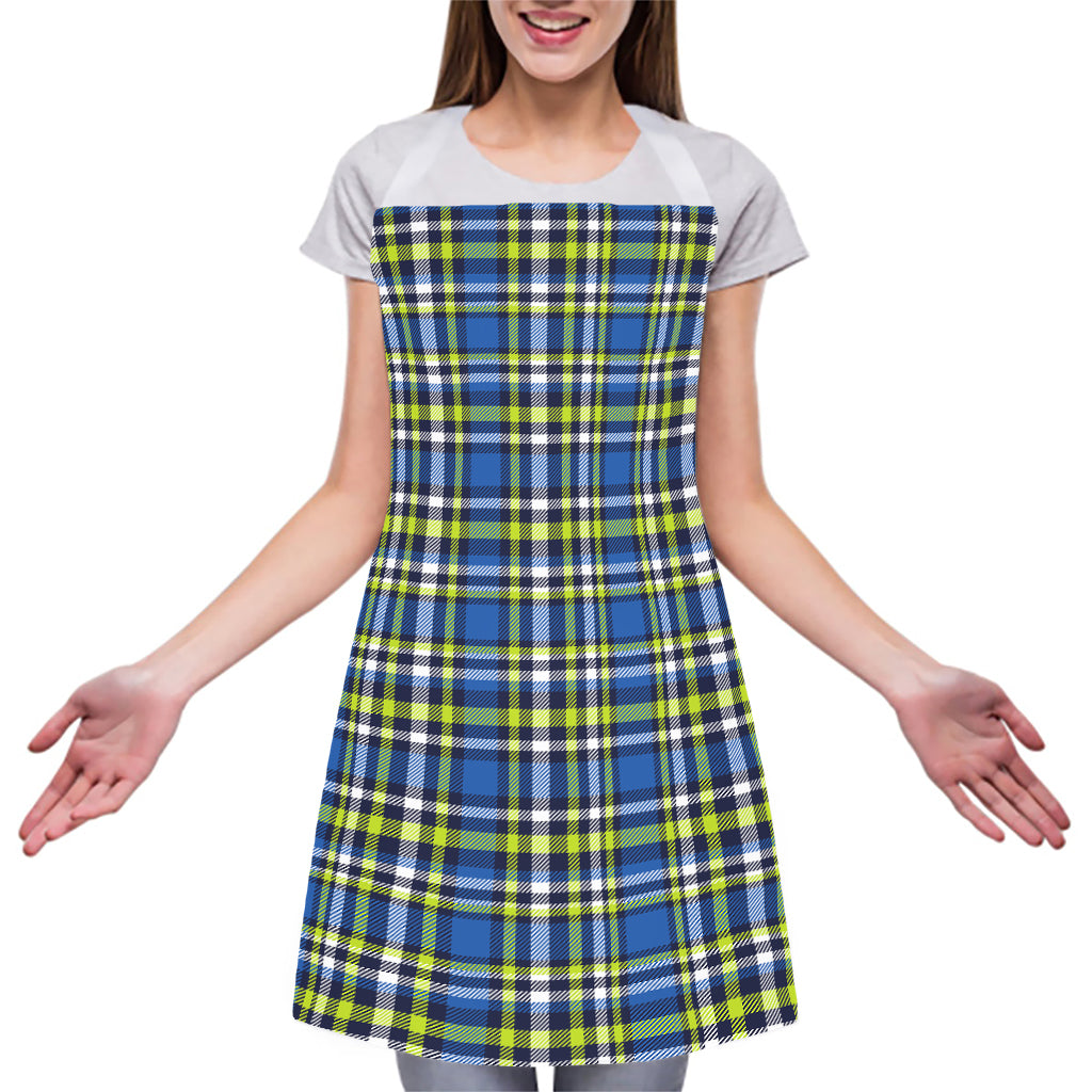 Blue Green And White Plaid Pattern Print Adjustable Apron