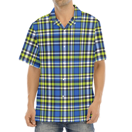 Blue Green And White Plaid Pattern Print Aloha Shirt