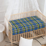 Blue Green And White Plaid Pattern Print Baby Crib Sheet
