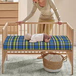 Blue Green And White Plaid Pattern Print Baby Crib Sheet