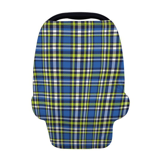 Blue Green And White Plaid Pattern Print Baby Seat Cover