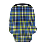 Blue Green And White Plaid Pattern Print Baby Seat Cover