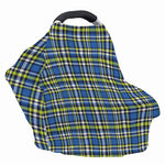Blue Green And White Plaid Pattern Print Baby Seat Cover