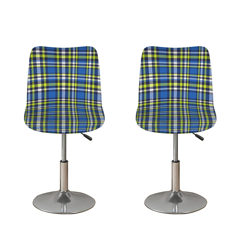 Blue Green And White Plaid Pattern Print Bar Stool Covers