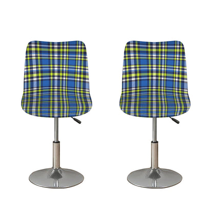 Blue Green And White Plaid Pattern Print Bar Stool Covers