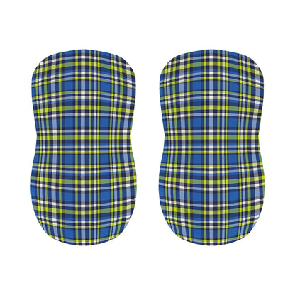Blue Green And White Plaid Pattern Print Bar Stool Covers