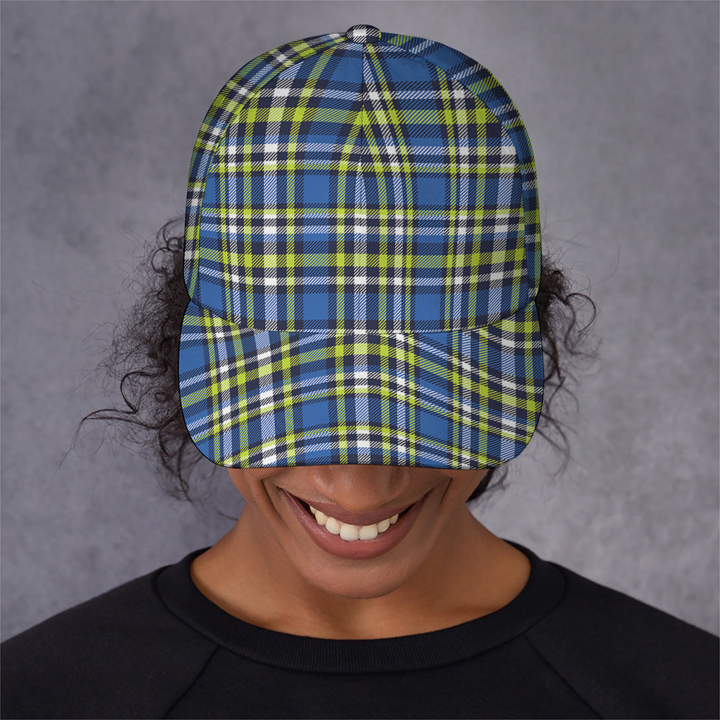 Blue Green And White Plaid Pattern Print Baseball Cap