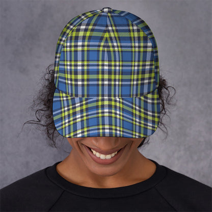 Blue Green And White Plaid Pattern Print Baseball Cap