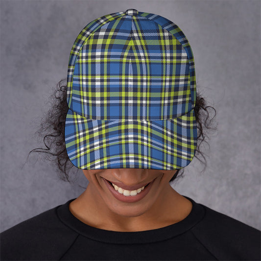 Blue Green And White Plaid Pattern Print Baseball Cap