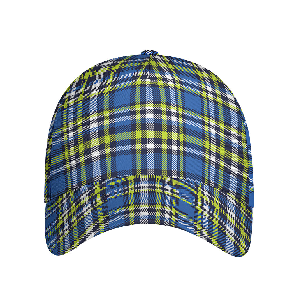 Blue Green And White Plaid Pattern Print Baseball Cap