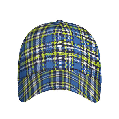 Blue Green And White Plaid Pattern Print Baseball Cap