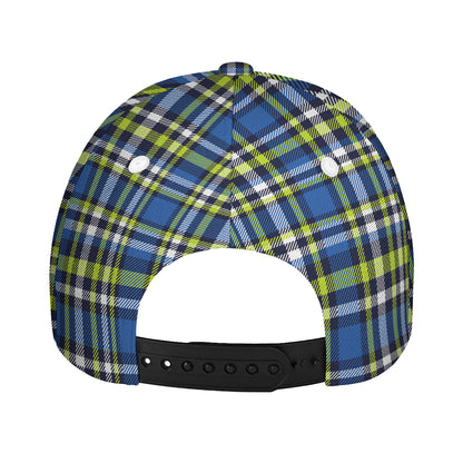 Blue Green And White Plaid Pattern Print Baseball Cap