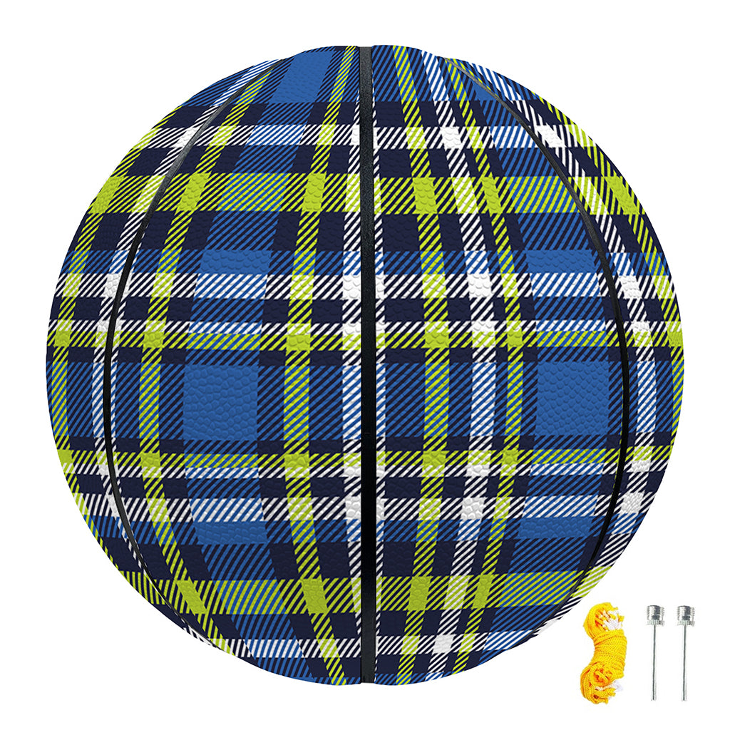 Blue Green And White Plaid Pattern Print Basketball