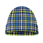 Blue Green And White Plaid Pattern Print Beanie