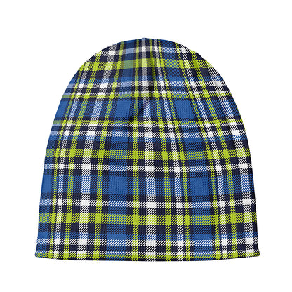 Blue Green And White Plaid Pattern Print Beanie