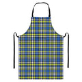 Blue Green And White Plaid Pattern Print Bib Apron With Pocket