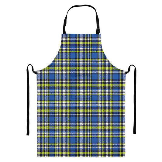 Blue Green And White Plaid Pattern Print Bib Apron With Pocket