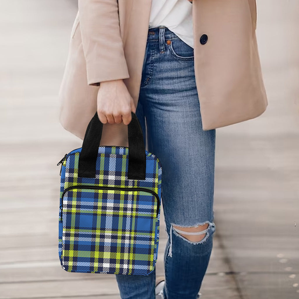 Blue Green And White Plaid Pattern Print Bible Tote Bag