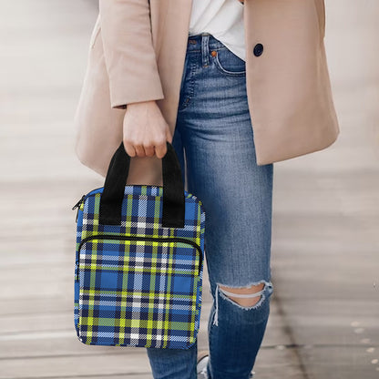Blue Green And White Plaid Pattern Print Bible Tote Bag