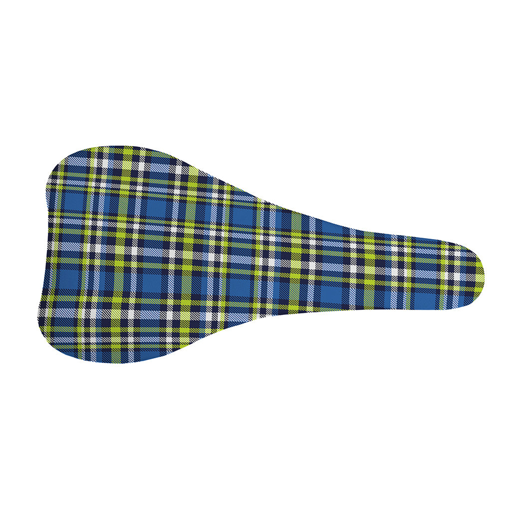 Blue Green And White Plaid Pattern Print Bicycle Seat Cover