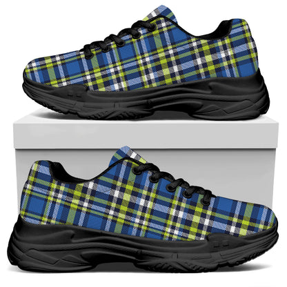 Blue Green And White Plaid Pattern Print Black Chunky Shoes