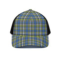 Blue Green And White Plaid Pattern Print Black Mesh Trucker Hat