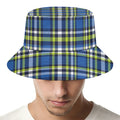 Blue Green And White Plaid Pattern Print Bucket Hat
