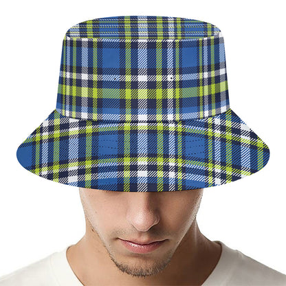 Blue Green And White Plaid Pattern Print Bucket Hat