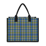 Blue Green And White Plaid Pattern Print Canvas Tote Bag