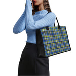 Blue Green And White Plaid Pattern Print Canvas Tote Bag