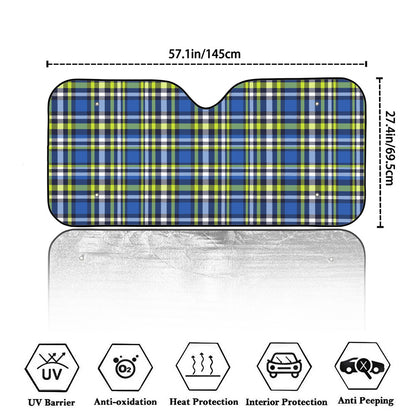 Blue Green And White Plaid Pattern Print Car Windshield Sun Shade