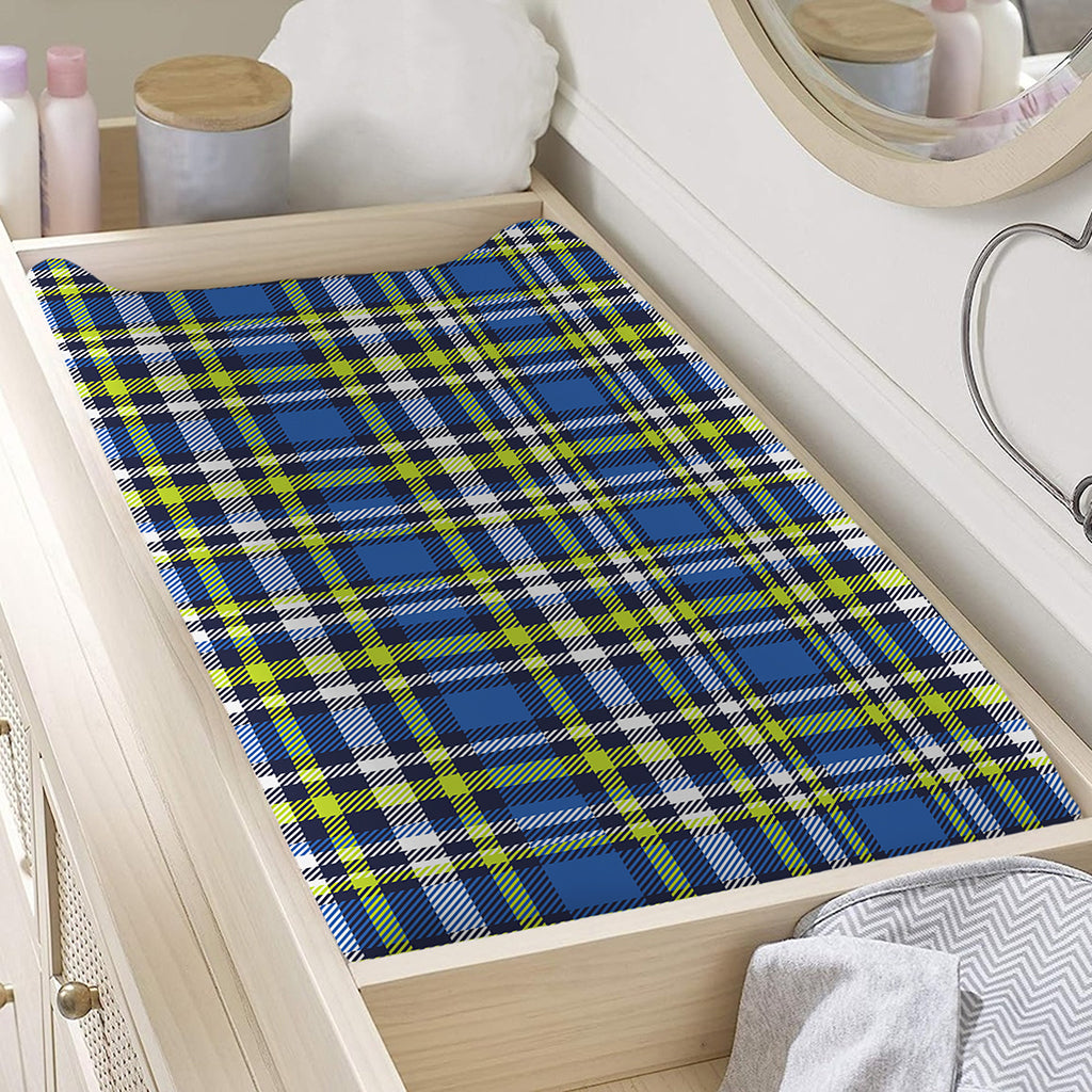 Blue Green And White Plaid Pattern Print Changing Pad Cover