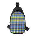 Blue Green And White Plaid Pattern Print Sling Bag
