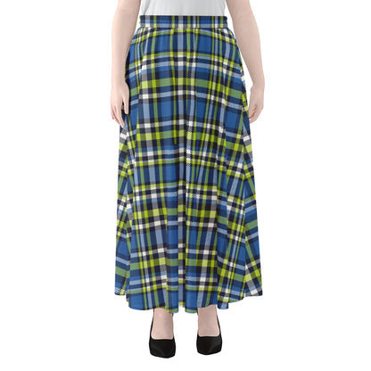Blue Green And White Plaid Pattern Print Chiffon Maxi Skirt