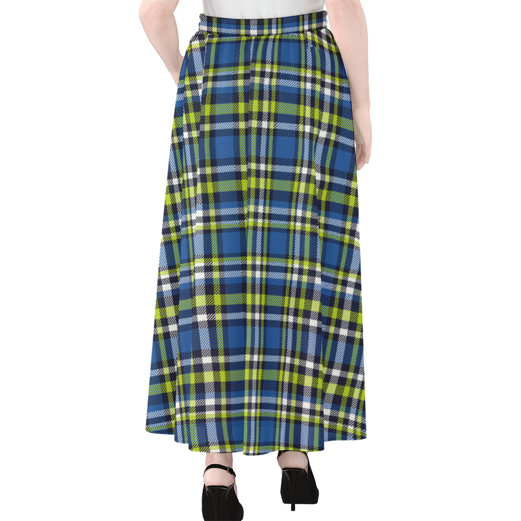 Blue Green And White Plaid Pattern Print Chiffon Maxi Skirt