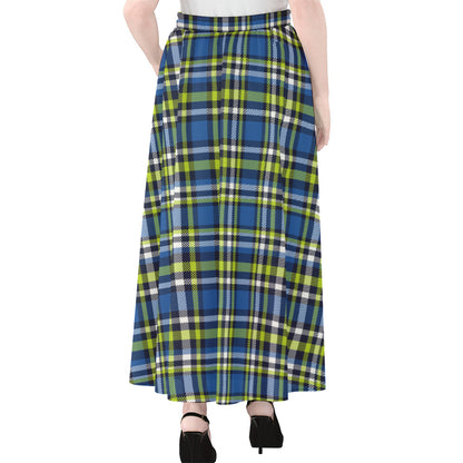 Blue Green And White Plaid Pattern Print Chiffon Maxi Skirt