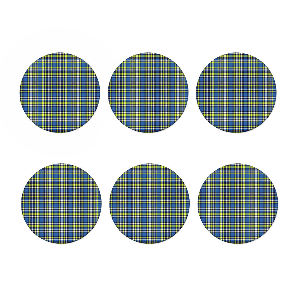 Blue Green And White Plaid Pattern Print Coaster Set
